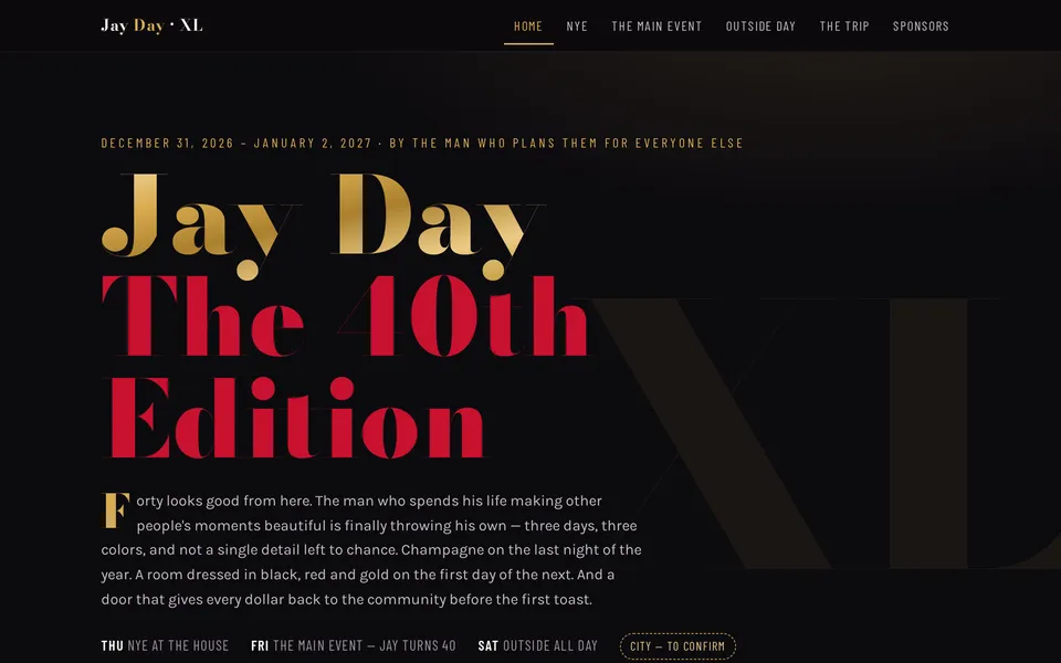 The Jay Day 40 site as it is live today.