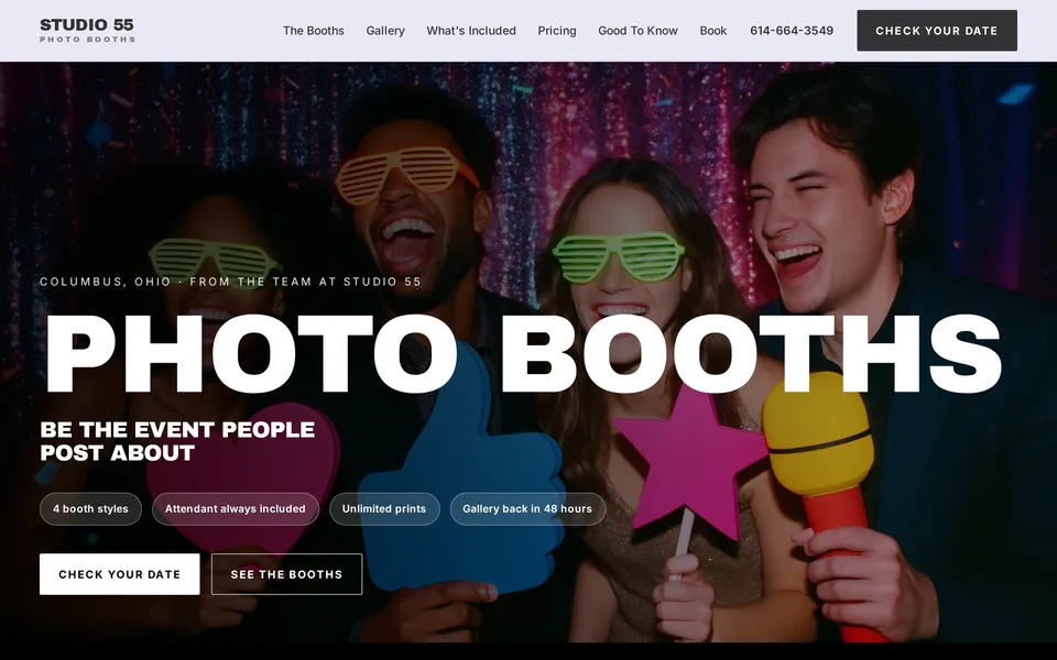 The Studio 55 Photo Booths site as it is live today.