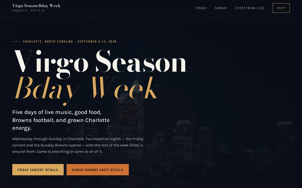 The Virgo Season CLT site as it is live today.